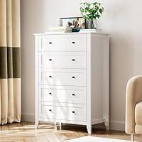 IDEALHOUSE White 5 Drawer Dresser for Bedroom, Tall Dresser with Deep Drawers & Metal Knobs, Modern Wooden Chests of Drawers for Entryway, Hallway