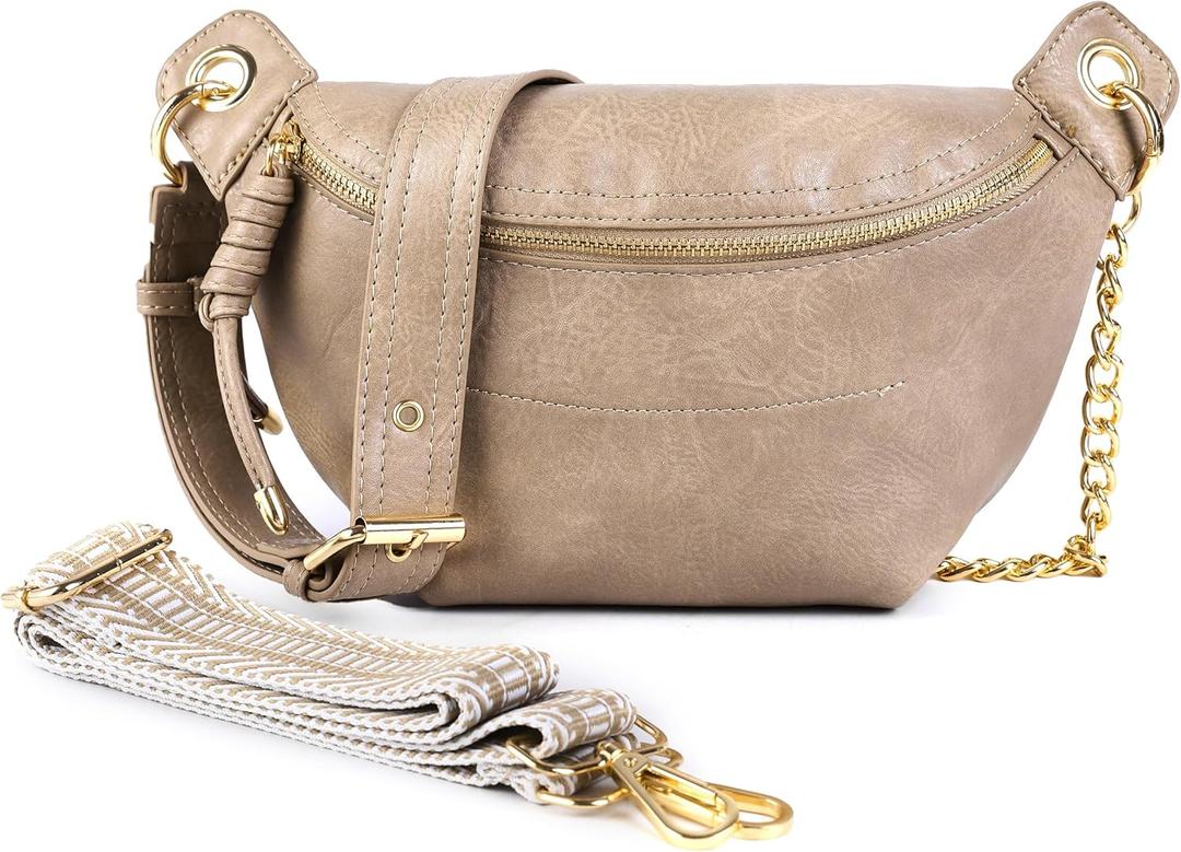 Fanny Packs for Women Cross Body Leather Belt Bag Sling Bag for Women Crossbody Purse Fashion waist packs with Two Strap.