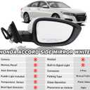 Passenger Side View Mirror Compatible with 2018 2019 2020 2021 2022 Honda Accord Sedan White Non Heated Without Signal Light 76208TVEH01, R-3pins