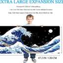 Gaming Laptop Mouse Pad,Sea Wave Big Mice Pads PC Keyboard Waterproof and Non-Slip 47.2" x 23.6" 0.15" Thick XL,XXL Rubber Table Mat, Kanagawa Surfing and Black Japanese Mouse Pads