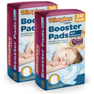 Dimples Booster Pads, Baby Diaper Doubler with Adhesive for Secure Fit | 1 Size Fits All Diapers | Boosts Absorbency No More leaks 60 Count (30 Count (Pack of 2))