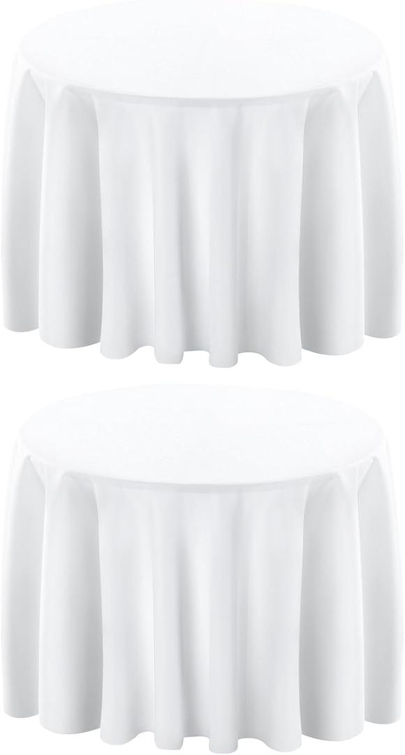 Surmente 2 Pack White Tablecloth for Round Tables, 132-inch Round Table Cloths for Weddings, Banquets, or Restaurants