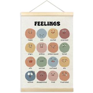 TLESKE Boho Classroom Feelings Emotions Chart Poster Hanger Frame for Toddlers Kids, Homeschool Hanging Wall Art Room Decor for Nursery Playroom, Preschool Prek Learning Educational Poster, 16x24 (24L" x 16W")