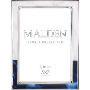 Malden International Designs 5x7 Two Tone Marbled Metal Picture Frame White Sapphire Blue Shiny Silver Finish