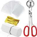 Yinkin Cake Pop Mold Sticks and Wrappers Cake Pop Kit Set Include 100 Parcel Bags 100 Papery Treat Sticks Metallic Twist Ties Scooper Ball Maker Lollipop Tools for Candy Chocolates and Cookies(Red)
