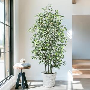 Yepdin 6 FT Artificial Ficus Tree 600 Leaves Faux Plants Indoor Tall with Black Pot Large Fake Tree for Home Office Living Room Decor