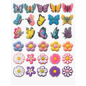 Butterfly & Flower Shoe Charms for Girls - 30 PCS Colorful Shoe Decoration Pins for Clog Sandals,Cute Accessories for Kids,Women Party Favor Gifts