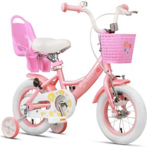 Glerc Maggie Girls Bike, 12-20 Inch Kids Bike for 2-13 Years Old Children, Princess Style Kids Bicycle with Doll-Seat & Basket & Training Wheels, Multiple Colors