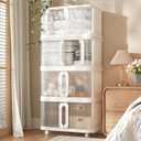 VUSIGN 360 QT Stackable Storage Bins with Lid, Folding Storage box with Wheels, Collapsible Plastic Storage Bins for Closets, Stackable Storage Organizer, Storage Containers, 4Pack, White