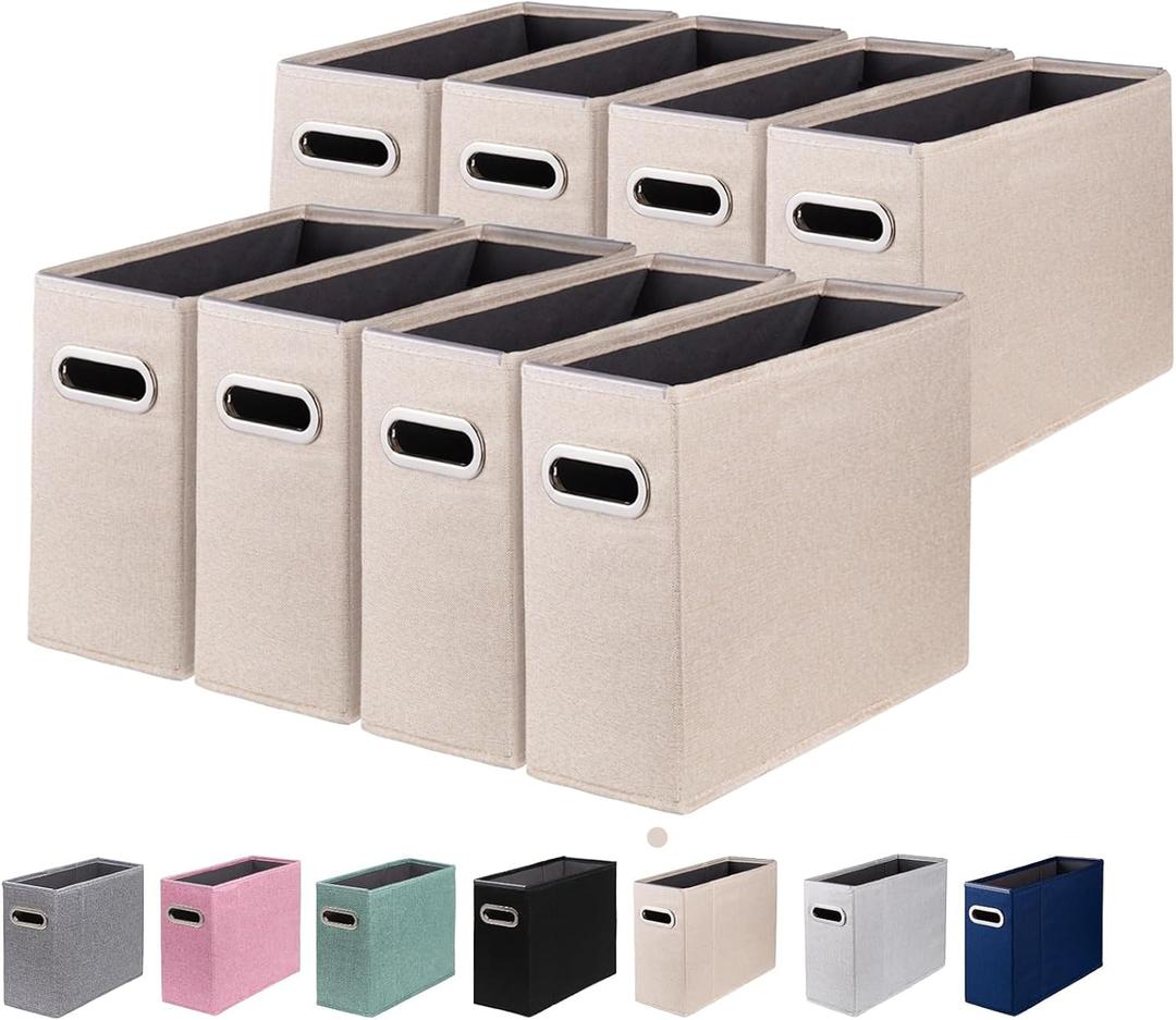 8 Packs Letter Size File Organizer, File Folders Organizer, Fabric Storage Box, Collapsible Paper Organizer with Metal Handle, Smooth PVC Rails, Only Box (Beige)