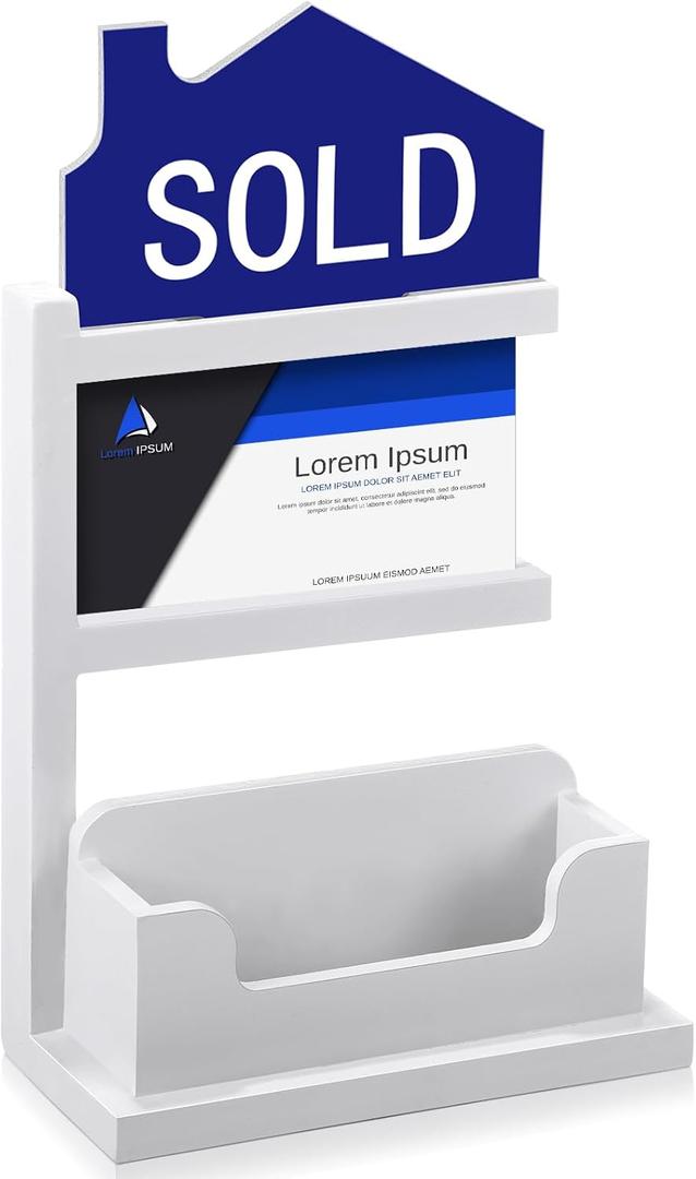 Weysat Real Estate Business Card Holder Wooden Display Stand Farmhouse Business Card Organizer Real Estate Agent Gifts Supplies for Office Reception(Blue)