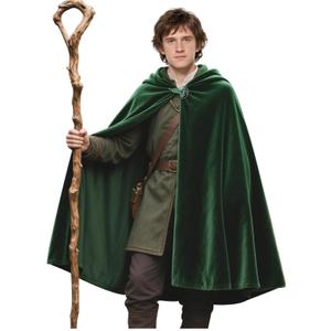 L'VOW Medieval Green Hobbit Cloak Renaissance Elf Hooded Cape wtih Leaf Brooch Clasp