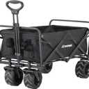 EchoSmile Heavy Duty 350 Lbs Capacity Collapsible Wagon, Outdoor Folding Camping Grocery Portable Utility Cart, Adjustable Rolling Carts, All Terrain Sports Wagon with Big Wheels (Black)