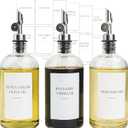 3PCS Oil Dispensers with Labels 16.23oz Kitchen Cooking Glass Bottles Containers with 304 Stainless Steel Automatic Pump Heads Anti-Corrosion & Rustproof
