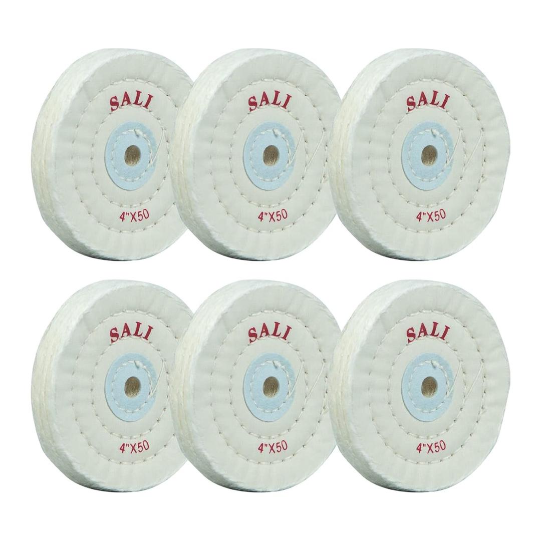 SALI 6 Pack Polishing Wheel for Bench Grinder Buffing Wheel 4 inch White Cotton (50 Ply) for Buffer Polisher Medium Polish Pad with 1/2 Inch Arbor Hole