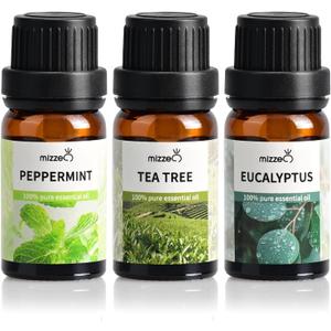 MIZZEO Floral Essential Oil Set, Premium Pure & Natural Aromatherapy Essential Oils for Diffuser for Home, 3 * 10 ML Diffuser Oil Gift Set- Peppermint,Tea Tree,Eucalyptus