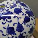 Red Lantern 6" Large Decorative Porcelain Ball, Blue Leaves
