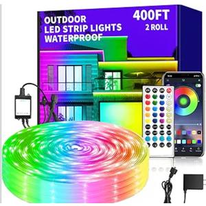 Talkhigh 400ft Outdoor LED Strip Lights Waterproof, IP68 Outside Led Light Strips Waterproof with App and Remote,Music Sync RGB Exterior Led Rope Lights with Self Adhesive Back for Roof, Deck