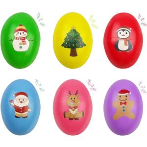OCBTOW 6 Pack Christmas Wooden Shake Eggs Musical Eggs Shakers for Toddlers Kids Girls Boys Christmas Stocking Stuffers Gifts Party Favors