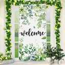 Summer Spring Welcome Door Cover Decoration Eucalyptus Flowers Greenery Door Banner Background Seasonal Porch Door Sign Welcome Front Door Cover for Indoor Outdoor Decor Party Supplies