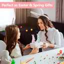 2 x Easter Bunny Decorations, Flocked Bunnies Figurine with Soft Velvet Texture, 5.5" Resin Rabbit Ornaments, Spring Decor for Home Office Table Centerpiece Gift(Green&Pink)