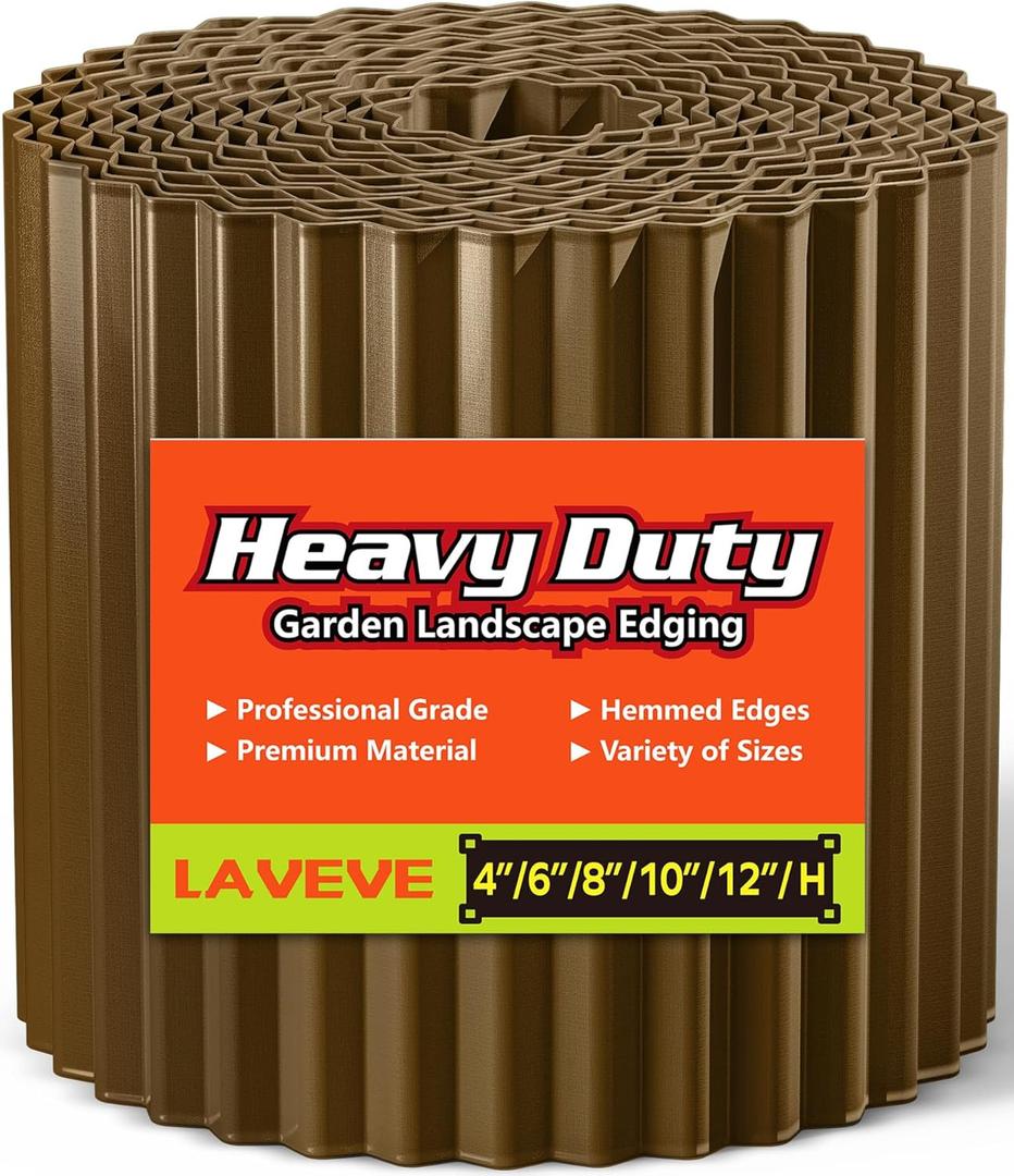 LAVEVE Corrugated Metal Garden Edging 10" x 20Ft, Landscape Edging Border for Lawn, Flower Bed, Garden Fence, Paver Edging (Bronze)