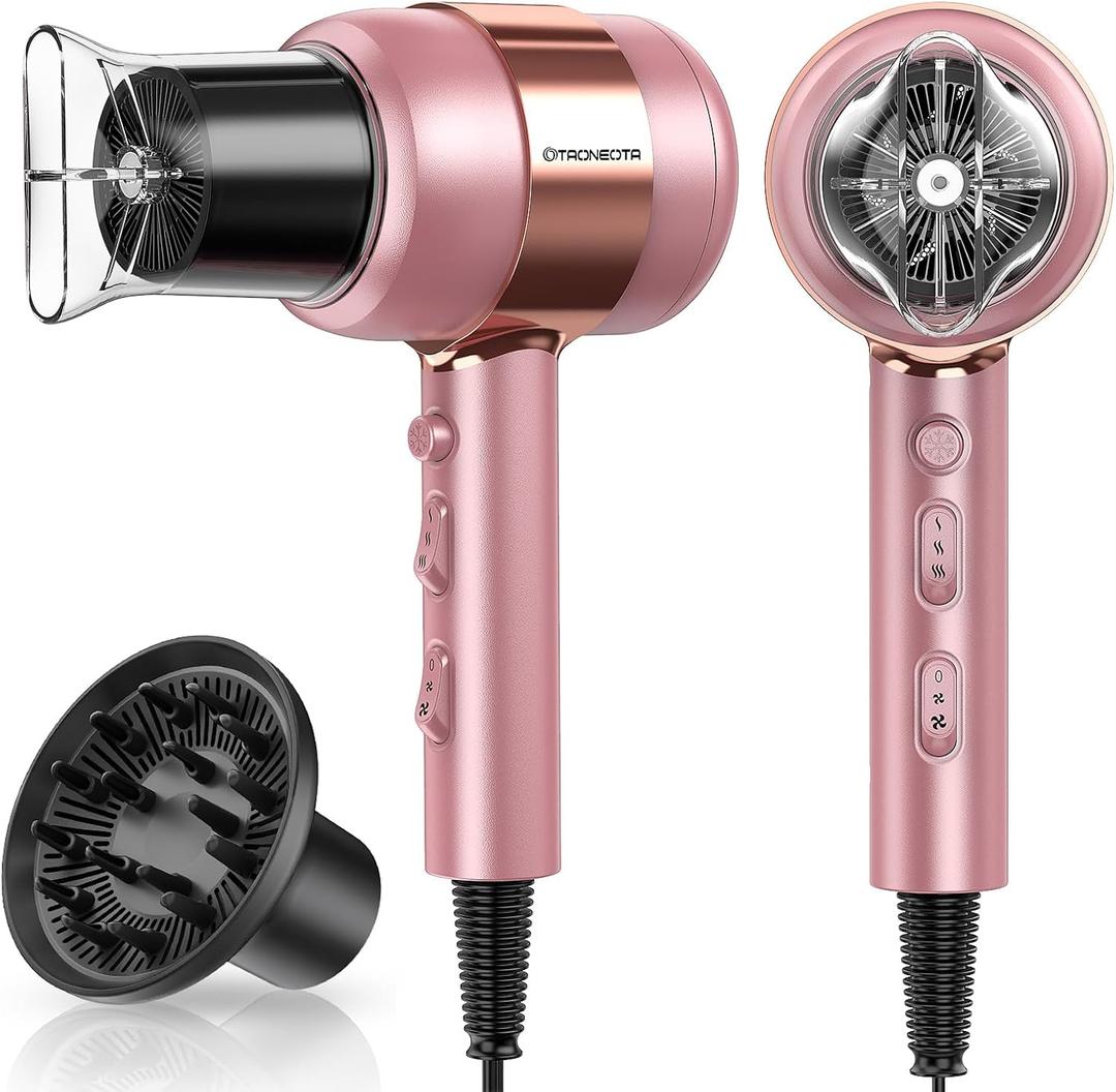 Professional Ionic Blow Dryer with Diffuser and Nozzle - 1875W Compact Dryer for Curly/Straight Hair Fast Drying, Lightweight for Home Salon Travel