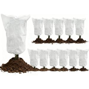 EAONE 12 Pack Plant Covers Freeze Protection, 32x47'' Winter Frosts Cloth for Outdoor Plants, Reusable Frost Blankets Drawstring Bags for Cold Freeze Sun Protection Bird Insect Prevention,White