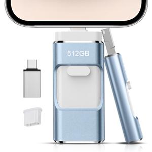 512GB Flash Drive[No App Required] Intended for Phone Tablet Androidphone and Computers, 4 in 1 Photo Stick for Phone Memory Storage Easily Backup Photos Videos（Royal Blue）