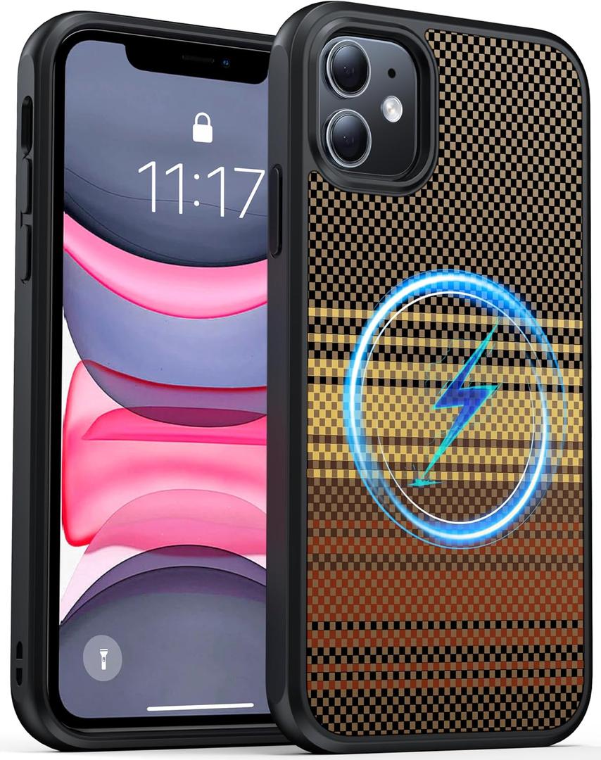 AMILIFECASES Magnetic for iPhone 11 Phone Case-Compatible with MagSafe-Carbon Fiber Texture-Slim Military Grade Drop Protection Phone Case for iPhone 11 6.1", Sunset