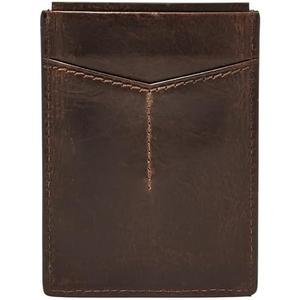 Fossil Men's Leather Minimalist Magnetic Card Case with Money Clip Front Pocket Wallet for Men (Derrick Dark Brown)