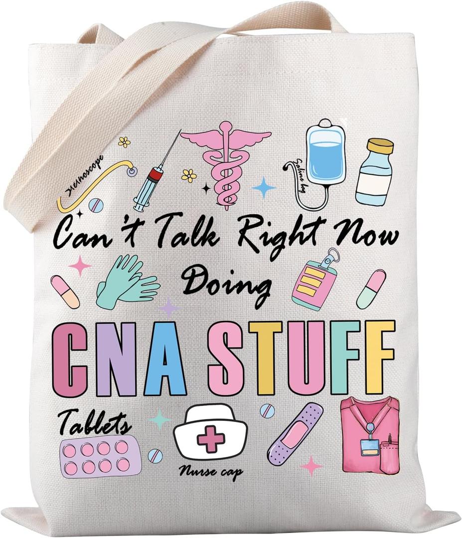 PWHAOO Certified Nurse Assistant Tote Bag Can’t Talk Right Now Doing CNA Stuff Tote Bag CNA Appreciation Gift (CNA Stuff TOTE)