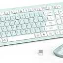 Wireless Keyboard and Mouse Combo, Full-Sized Wireless Keyboard and Adjustable DPI Mouse, 2.4GHz USB Receiver, Keyboard and Mouse for PC, Windows, Desktop, Laptop (Mint Green and White)