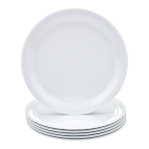 Amazon Basics Melamine Plastic Plate, Dishwasher Safe, BPA Free, 6 Piece Set, 9 in, White