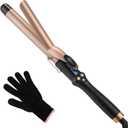 Curling Iron 1 Inch for Medium and Long Hair Professional Tourmaline Ceramic Barrel Curler with Clamp Dual Voltage Adjustable Temperature Long-Lasting Results Black