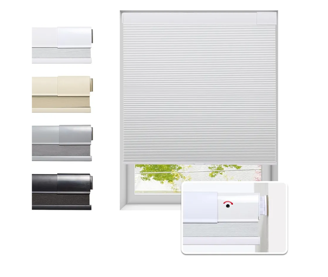 No Drill Cellular Shades for Indoor Windows, Thermal Insulating & Noise Reducing Honeycomb Blinds, Free Stop Cordless Blackout Shades, White, 31 1/2" W x 64" H