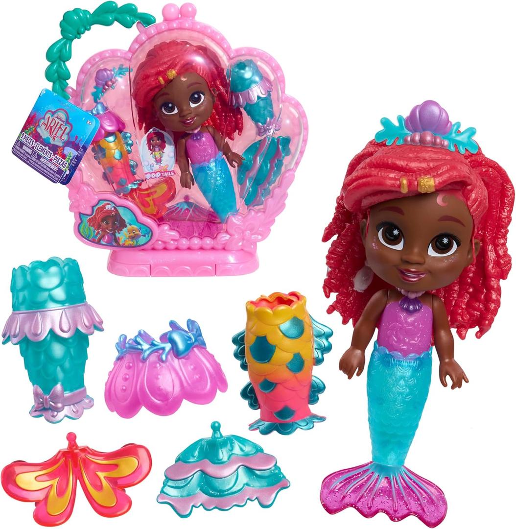 Just Play Disney Junior Pop Tails Ariel 7-inch Doll and Accessories, 9-Pieces, Kids Toys for Ages 3 Up