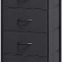Somdot Tall Night Stand for Bedroom,Tall 5 Drawers Dresser, Vertical Storage Tower Unit, Nightstand Furniture with Fabric Drawer Organizer in Bedside Kids Dorm Room Closet Laundry Entryway,Black