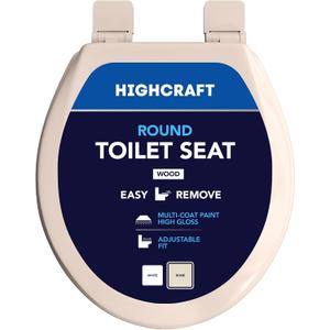 HIGHCRAFT Premium Round Toilet Seat with Adjustable Hinges & Quick Removal Mechanism - Molded Wood Toilet Seat - Fits Standard Round Toilets - Round Seat in Bone/Beige
