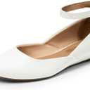 DREAM PAIRS Women's Dress Flats Ballet Low Wedge Round Toe Ankle Strap Comfortable Casual Flats Shoes (8, White Pu)