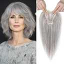 REECHO 10" Real Human Hair Topper for Women with Thinning Hair, Clip-in Crown Hairpiece for Instant Volume and Gray Root Coverage Real Hair Toppers Wiglett, Standard Base, Salt & Pepper