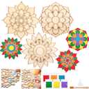 3 Pcs 9 Inch Diwali Mandala Sand Art Set Reusable Rangoli Mats with Colored Sands Wooden DIY Floral Indian Rangoli Stencils Decorative Plates DIY Crafts for Traditional (Exquisite)