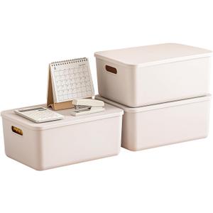 Plastic Storage Bins with lids,Storage Baskets,Container with handle,Storage Organizer Bins for Shelves,Office,Bedrooms,Closets, Cabinets(Gray, 3M)
