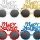 2 x Happy New Year Metallic Glasses Shiny 2026 Party Eyeglasses for Adults & Kids Fun NYE Accessories & Photo Booth Props (Golden Silver Red Blue)