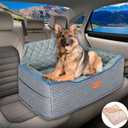 Dog Car Seat Large Size Dog, Washable Large Dog Car Seat, Detachable Memory Foam Pet Car Seat, Dog Booster Car Seat for Large Dogs 60 lbs, with 2 Dog Seat Belt and Dog Blankets (Grey)