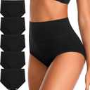 Womens Underwear Full Coverage Panties for Ladies Soft Breathable Cotton Briefs High Waisted Hipster, M/L (Black)