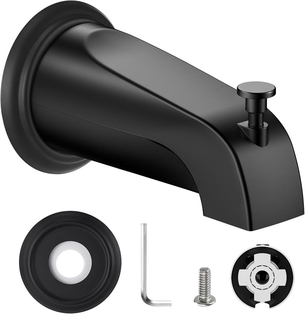Universal Bathtub Tub Spout with Diverter, Fits 1/2" Slip-Fit Copper Pipe Connection, Pull Down Bathtub Faucet Spout Replacement, Includes Metal Cover Ring (Matte Black)