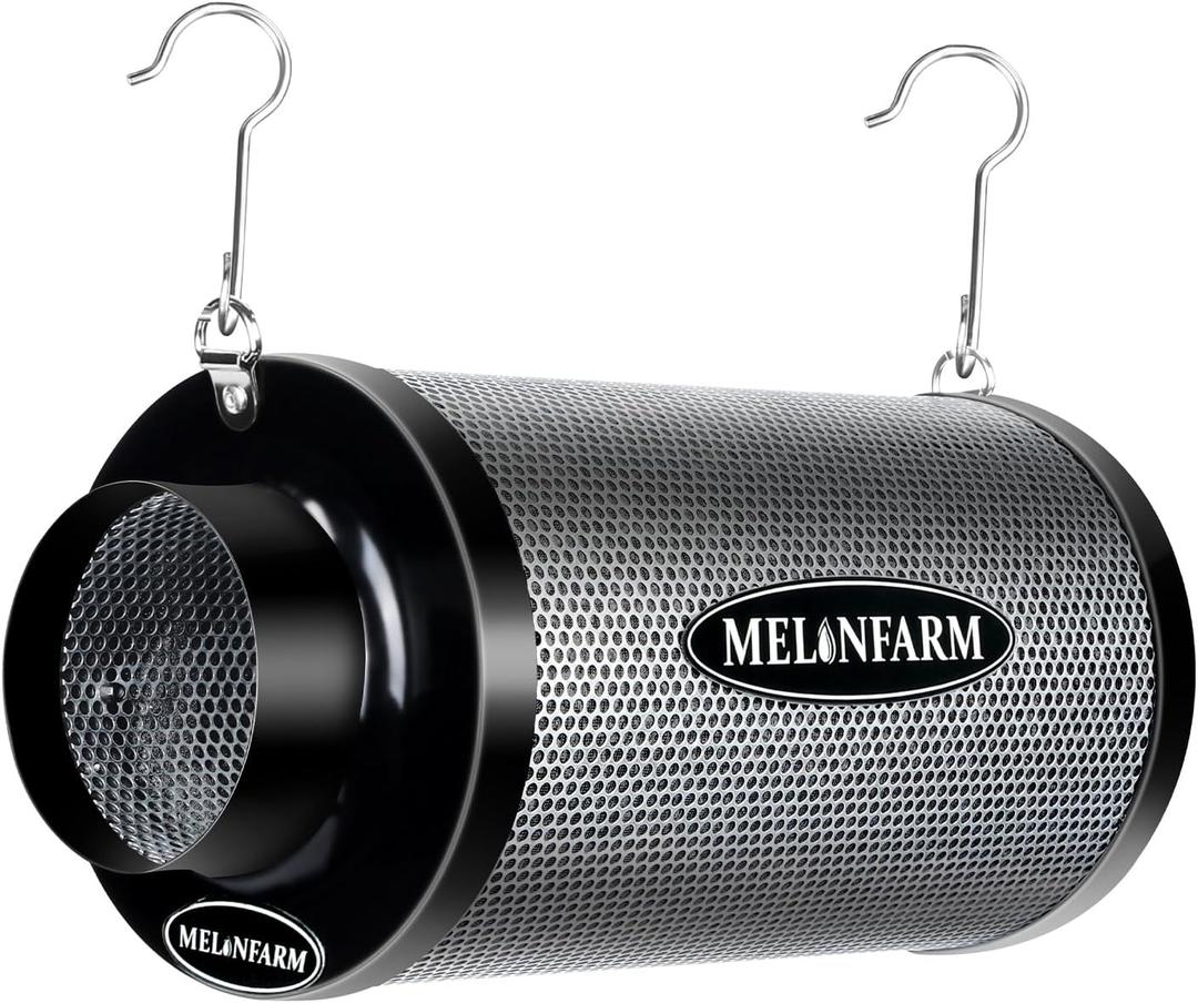 MELONFARM 4 Inch Air Carbon Filter Smelliness Control with Australia Virgin Charcoal, Odor Removal Carbon Filter for Grow Tent, Inline Fan, Hydroponics, Pre-Filter Included, Insulated Flange 4" x 11"