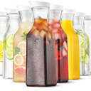 Plastic 8 PACK Large 50 Oz Water Carafe with Flip Top Lid, Square Base Juice Containers, Clear Plastic Pitcher - for Water, Iced Tea, Juice, Beverage, Milk, Cold Brew and Mimosa Bar - HAND WASH ONLY