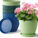 RooTrimmer Plastic Plant Pots, 6 Pack 7.5 Inch Flower Pots with Drainage Holes and Saucer, Planters for Indoor Outdoor Plants, Stylish Decor for Home and Garden(Blue, Green, Dark Green)